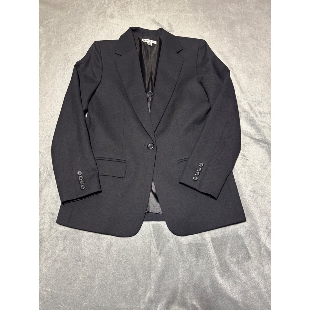 Pendleton Women Size 8 One Button Padded Blazer Satin Lined Wool Jacket TF601